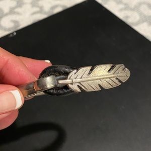 Artisan Crafted Leather & Silver Feather Bracelet.